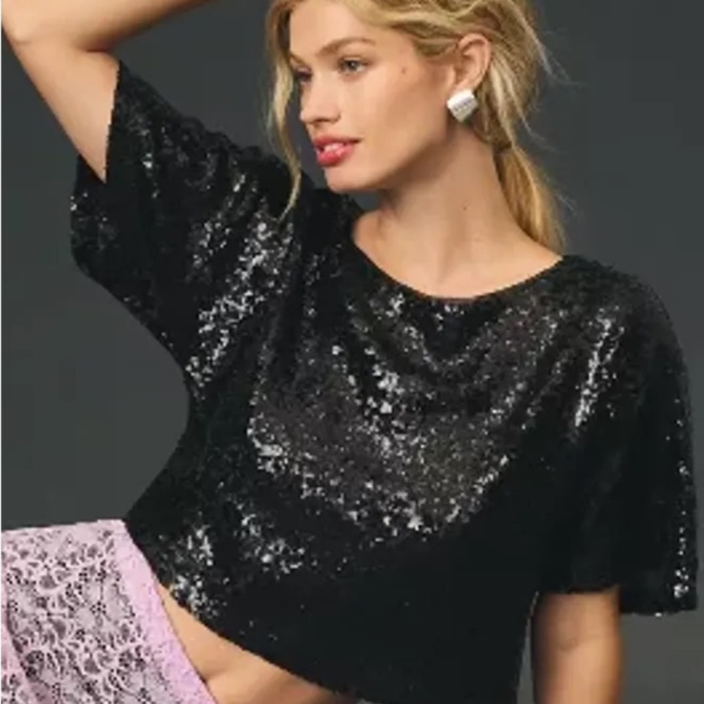 Anthropologie Cropped Sequin Top